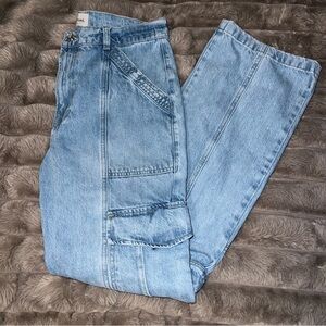 FRAME Denim Relaxed High Waist Straight Leg Cargo Jeans